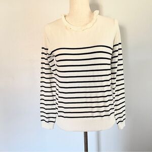 Bohme Navy Ivory Ruffle Collar Dainty Sweater Medium